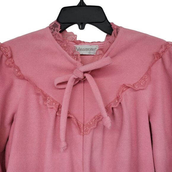 Vintage Vassarette Velvelour Velvet Pink Lace Ruffle House Coat Robe 1970s - Picture 5 of 13